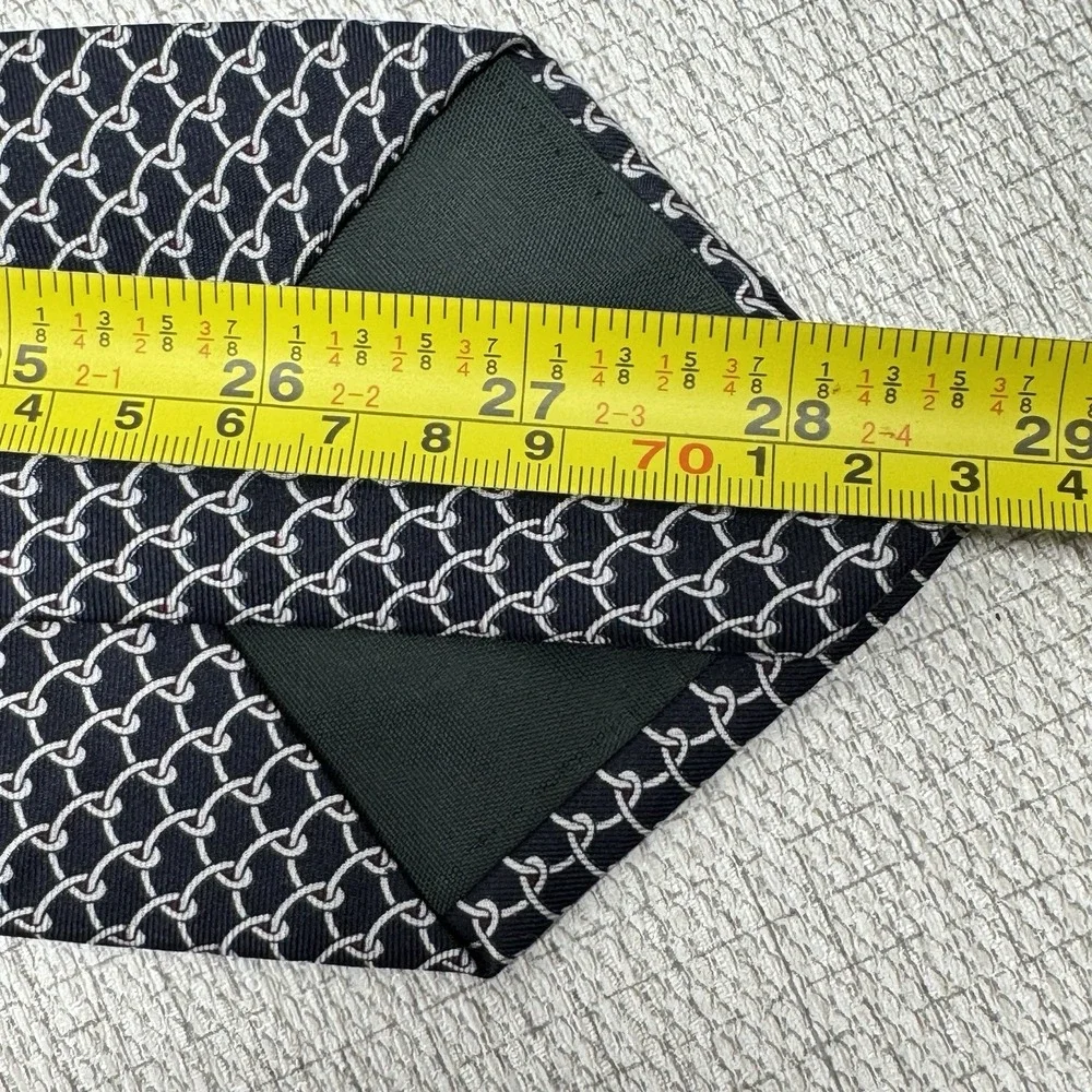 Bert Pulitzer Silk Necktie‎ Mens OS Navy Blue Chain Link Preppy Dark Academia